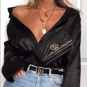 Satin button up blouse collared black work office